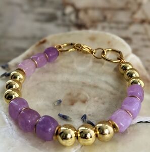 Natural Purple Morganite And Gold Ball Bead Bracelet